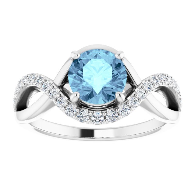 14K Gold Round Natural Aquamarine & Natural Diamond Accented Ring - White Gold - view 3