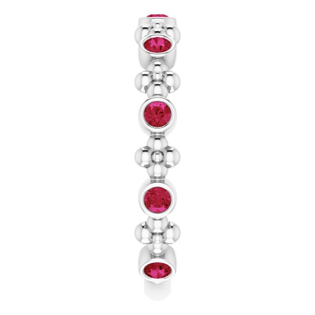 14K Gold Round Lab-Grown Ruby Beaded Ring – 2mm Stones - White Gold - view 9