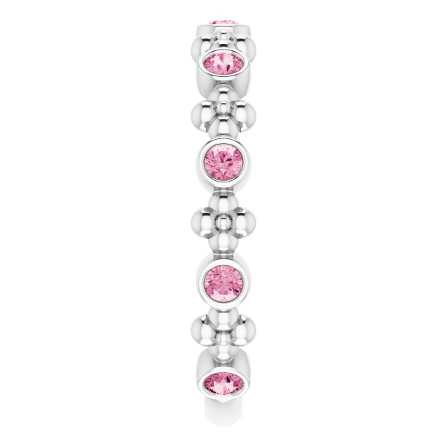 Platinum Round Natural Pink Tourmaline Beaded Ring – 2mm Stones - view 9