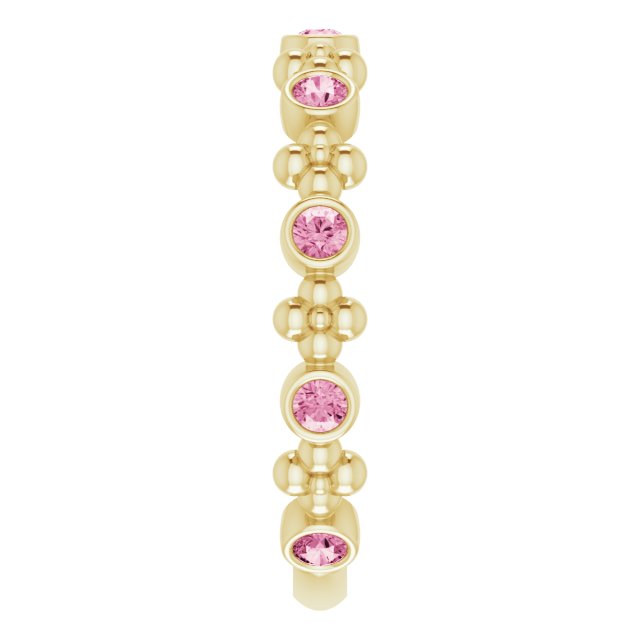 14K Gold Round Natural Pink Tourmaline Beaded Ring – 2mm Stones - Yellow Gold - view 9