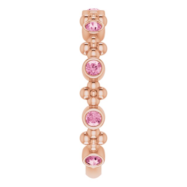 14K Gold Round Natural Pink Tourmaline Beaded Ring – 2mm Stones - Rose Gold - view 9