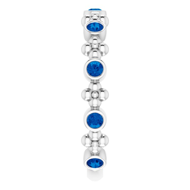 14K Gold Round Natural Blue Sapphire Beaded Ring – 2mm Stones - White Gold - view 9
