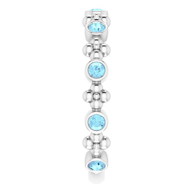 Platinum Round Natural Aquamarine Beaded Ring – 2mm Stones - view 9
