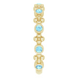 14K Gold Round Natural Aquamarine Beaded Ring – 2mm Stones - Yellow Gold - view 9