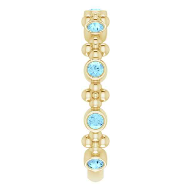 14K Gold Round Natural Aquamarine Beaded Ring – 2mm Stones - Yellow Gold - view 9