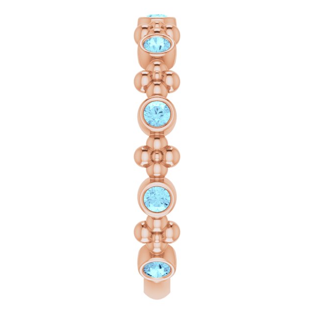 14K Gold Round Natural Aquamarine Beaded Ring – 2mm Stones - Rose Gold - view 9