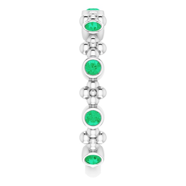 14K Gold Round Lab-Grown Emerald Beaded Ring – 2mm Stones - White Gold - view 9