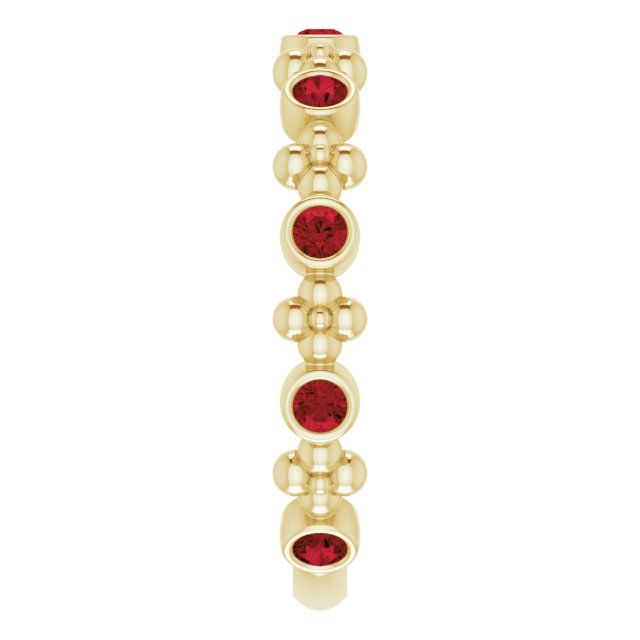 14K Gold Round Natural Mozambique Garnet Beaded Ring – 2mm Stones - Yellow Gold - view 9