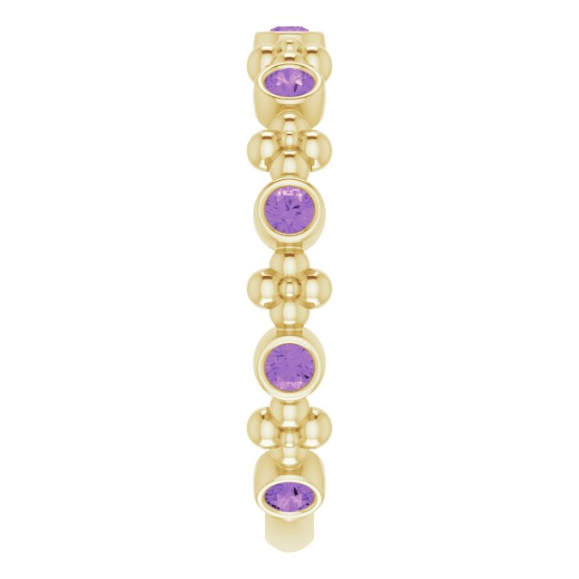 14K Gold Round Natural Amethyst Beaded Ring – 2mm Stones - Yellow Gold - view 9