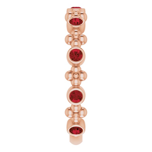 14K Gold Round Natural Mozambique Garnet Beaded Ring – 2mm Stones - Rose Gold - view 9