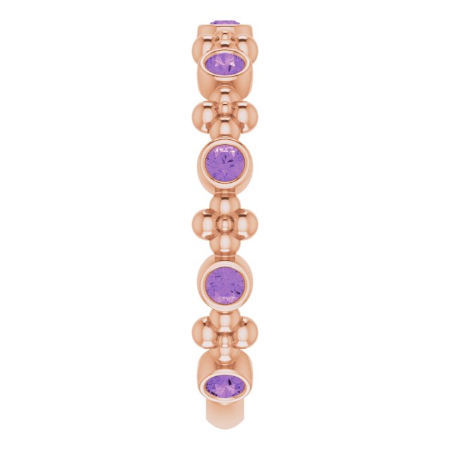 14K Gold Round Natural Amethyst Beaded Ring – 2mm Stones - Rose Gold - view 9