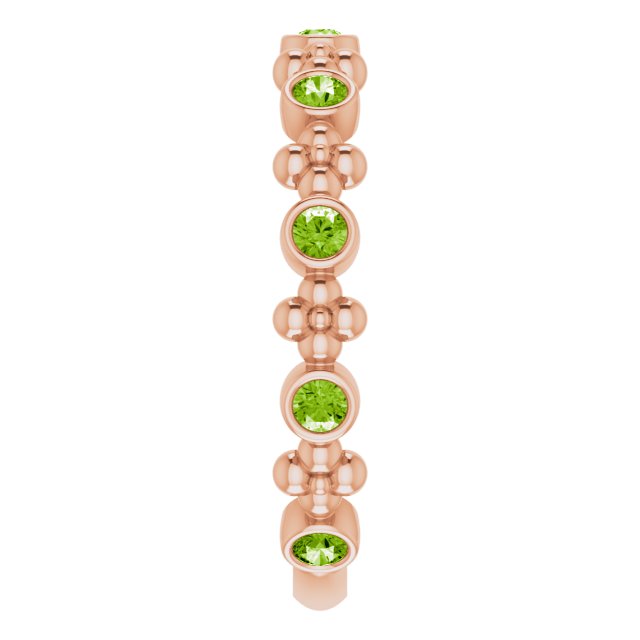 14K Gold Round Natural Peridot Beaded Ring – 2mm Stones - Rose Gold - view 9