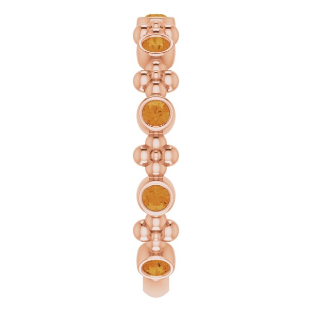 14K Gold Round Natural Citrine Beaded Ring – 2mm Stones - Rose Gold - view 9