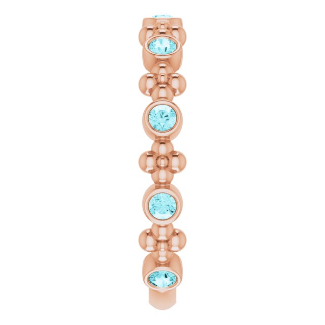 14K Gold Round Natural Blue Zircon Beaded Ring – 2mm Stones - Rose Gold - view 9