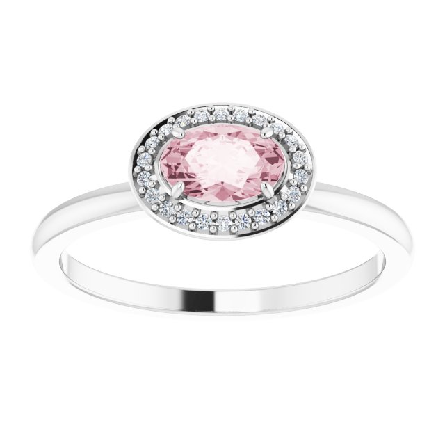 14K Gold Oval Natural Morganite & Natural Diamond Halo-Style Ring - White Gold - view 3