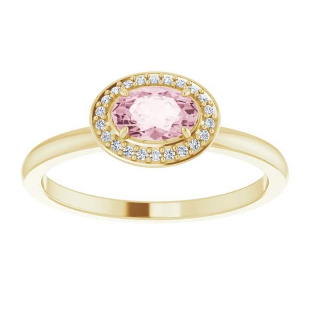 14K Gold Oval Natural Morganite & Natural Diamond Halo-Style Ring - Yellow Gold - view 3