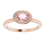 14K Gold Oval Natural Morganite & Natural Diamond Halo-Style Ring - Rose Gold - view 3