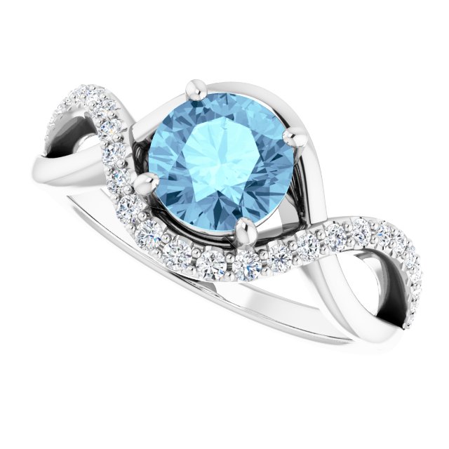 Platinum Round Natural Aquamarine & Natural Diamond Accented Ring - view 5