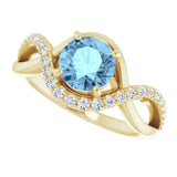 14K Gold Round Natural Aquamarine & Natural Diamond Accented Ring - Yellow Gold - view 5