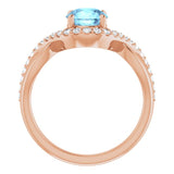 14K Gold Round Natural Aquamarine & Natural Diamond Accented Ring - Rose Gold - view 2