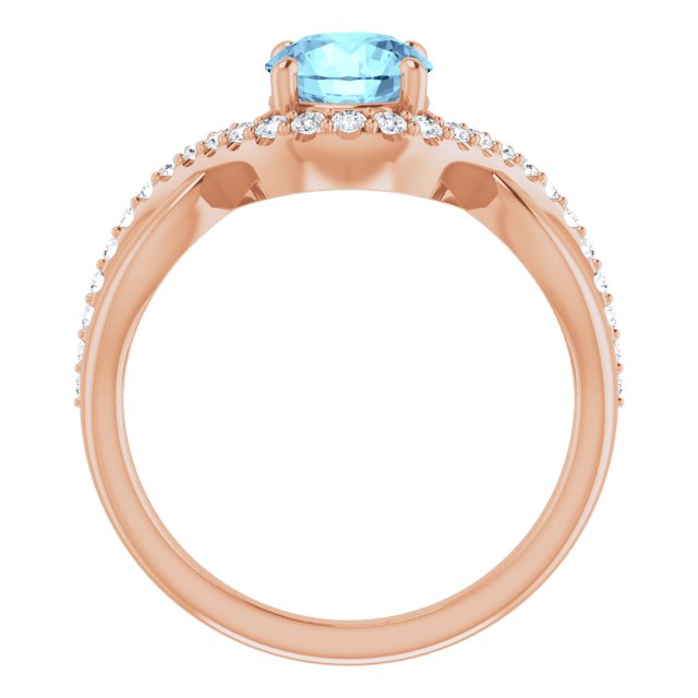14K Gold Round Natural Aquamarine & Natural Diamond Accented Ring - Rose Gold - view 2