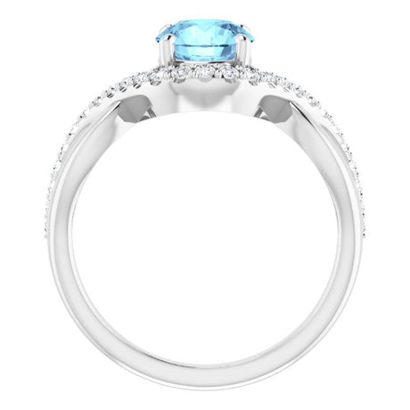 Platinum Round Natural Aquamarine & Natural Diamond Accented Ring - view 2