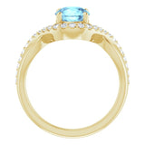 14K Gold Round Natural Aquamarine & Natural Diamond Accented Ring - Yellow Gold - view 2