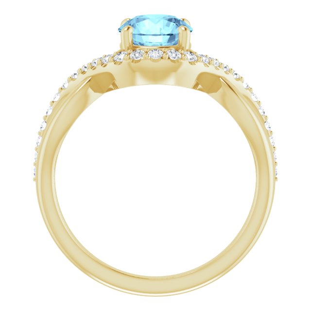 14K Gold Round Natural Aquamarine & Natural Diamond Accented Ring - Yellow Gold - view 2