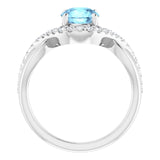 14K Gold Round Natural Aquamarine & Natural Diamond Accented Ring - White Gold - view 2