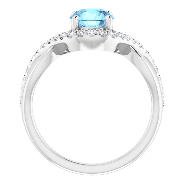 14K Gold Round Natural Aquamarine & Natural Diamond Accented Ring - White Gold - view 2