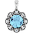 14K Gold Round Natural Aquamarine & Natural Diamond Halo-Style Pendant