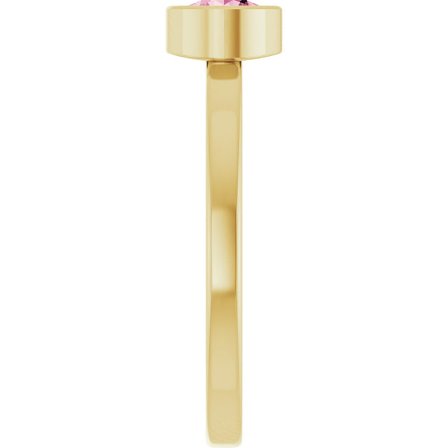 14K Gold Round Natural Pink Tourmaline Bezel-Set Solitaire Ring - Yellow Gold - view 9