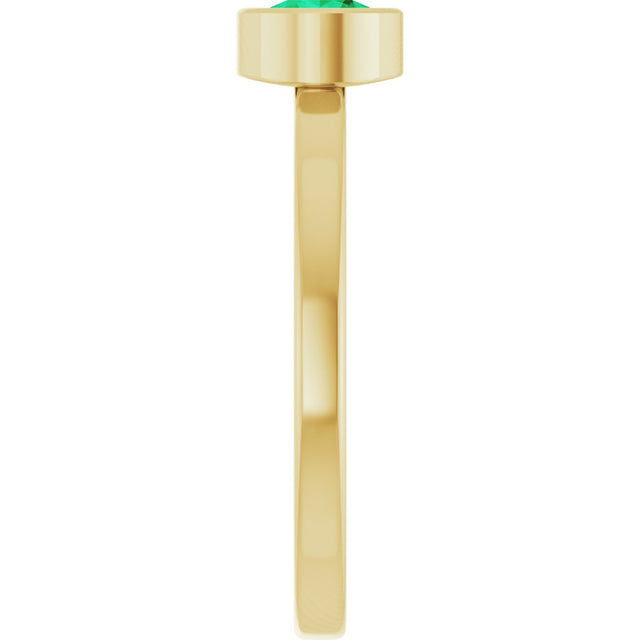 14K Gold Round Lab-Grown Emerald Bezel-Set Solitaire Ring - Yellow Gold - view 9