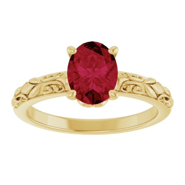 14K Gold Oval Lab-Grown Ruby Solitaire Ring – 8x6mm - view 3