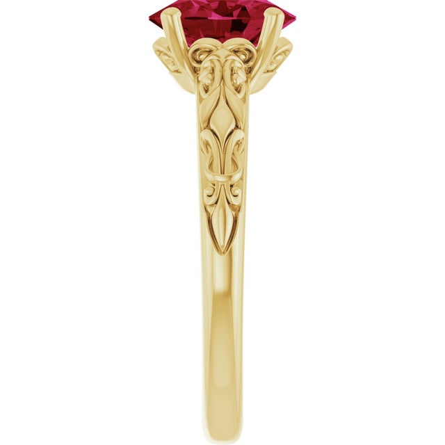 14K Gold Oval Lab-Grown Ruby Solitaire Ring – 8x6mm - view 4