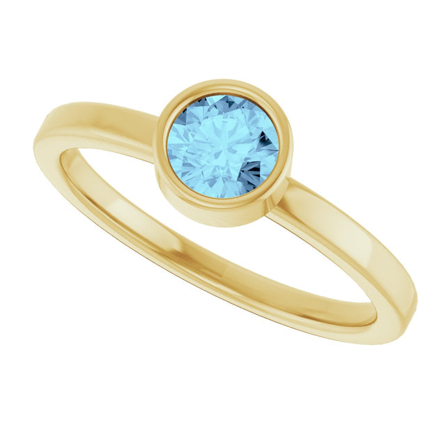 14K Gold Round Natural Aquamarine Bezel-Set Solitaire Ring - Yellow Gold - view 10