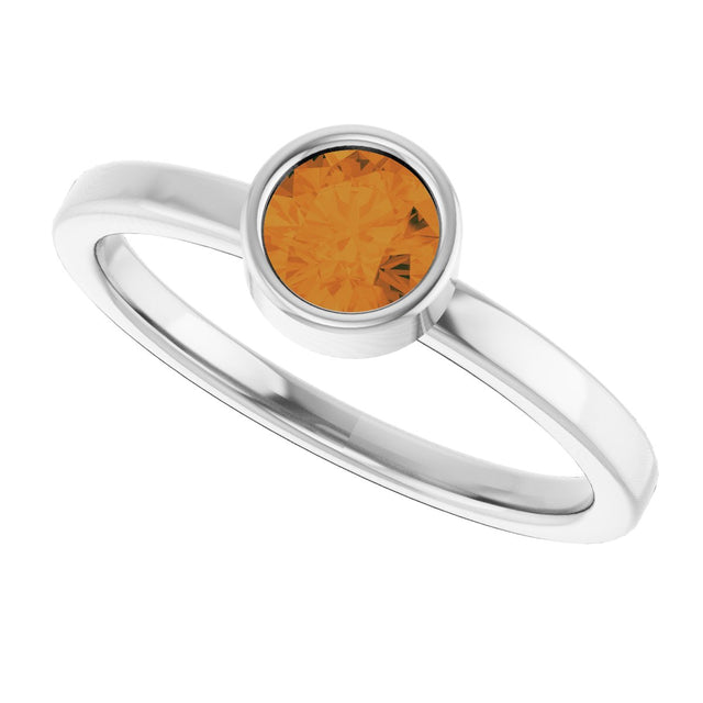 14K Gold Round Natural Citrine Bezel-Set Solitaire Ring - White Gold - view 10