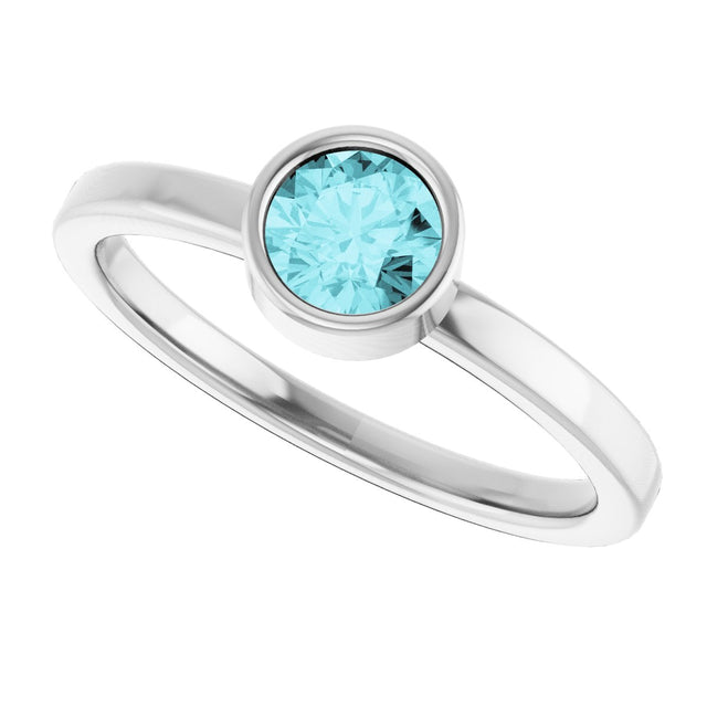 Platinum Round Natural Blue Zircon Bezel-Set Solitaire Ring - view 10