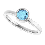 Platinum Round Natural Aquamarine Bezel-Set Solitaire Ring - view 10
