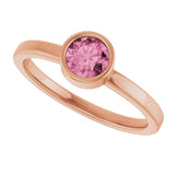 14K Gold Round Natural Pink Tourmaline Bezel-Set Solitaire Ring - Rose Gold - view 10