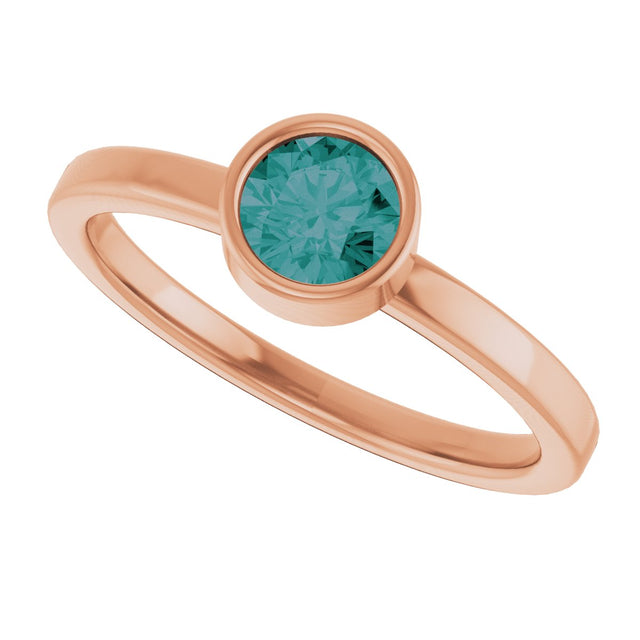 14K Gold Round Lab-Grown Alexandrite Bezel-Set Solitaire Ring - Rose Gold - view 10
