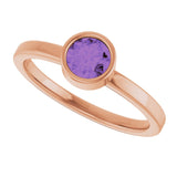 14K Gold Round Natural Amethyst Bezel-Set Solitaire Ring - Rose Gold - view 10