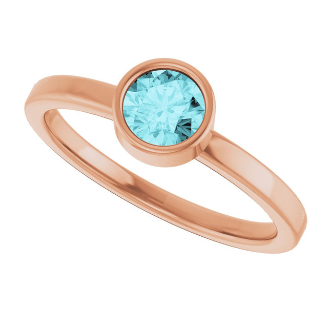 14K Gold Round Natural Blue Zircon Bezel-Set Solitaire Ring - Rose Gold - view 10