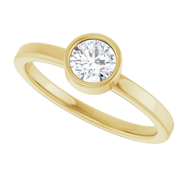 14K Gold Round Natural White Sapphire Bezel-Set Solitaire Ring - Yellow Gold - view 10