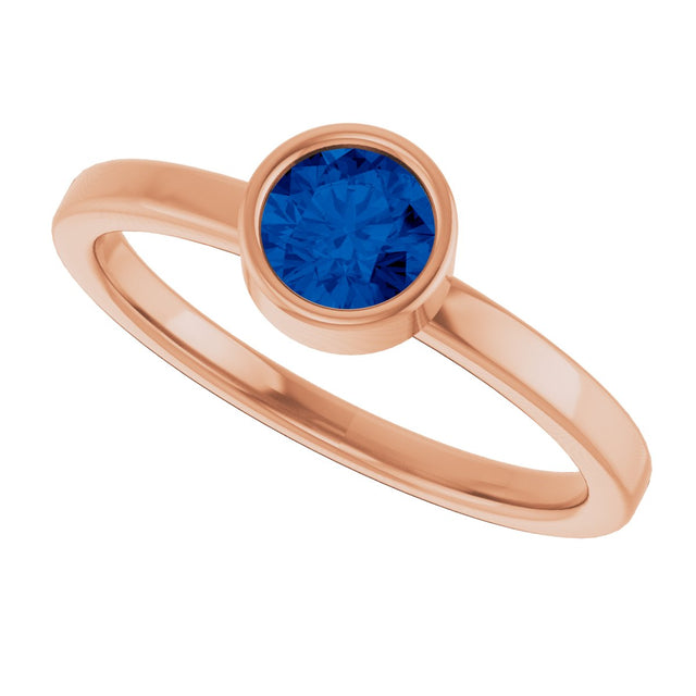 14K Gold Round Lab-Grown Blue Sapphire Bezel-Set Solitaire Ring - Rose Gold - view 10