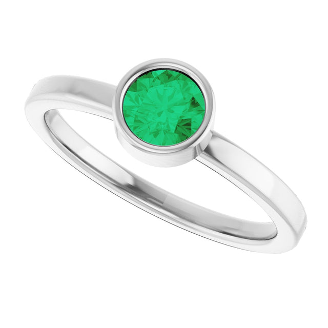 Platinum Round Natural Emerald Bezel-Set Solitaire Ring - view 10