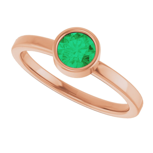 14K Gold Round Lab-Grown Emerald Bezel-Set Solitaire Ring - Rose Gold - view 10
