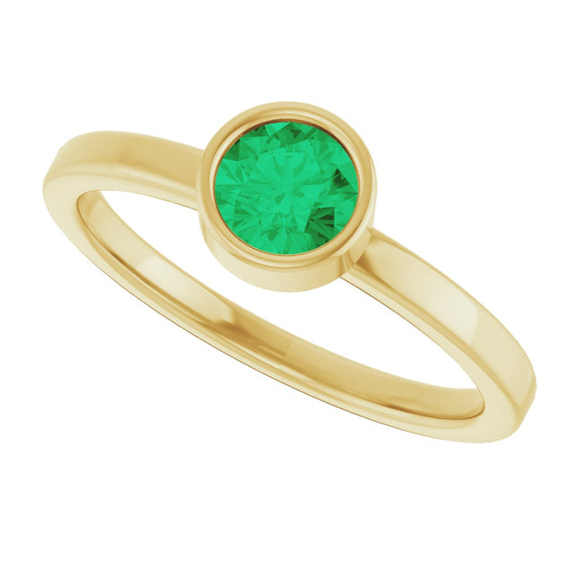 14K Gold Round Natural Emerald Bezel-Set Solitaire Ring - Yellow Gold - view 10
