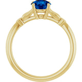 14K Gold Round Lab-Grown Blue Sapphire & Natural Diamond Accented Ring - Yellow Gold - view 2