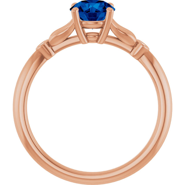 14K Gold Round Lab-Grown Blue Sapphire & Natural Diamond Accented Ring - Rose Gold - view 2